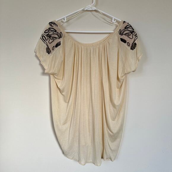 Free People Beaded Embellished Shoulder Oversized Top Scoop Neck SMALL - Picture 9 of 12